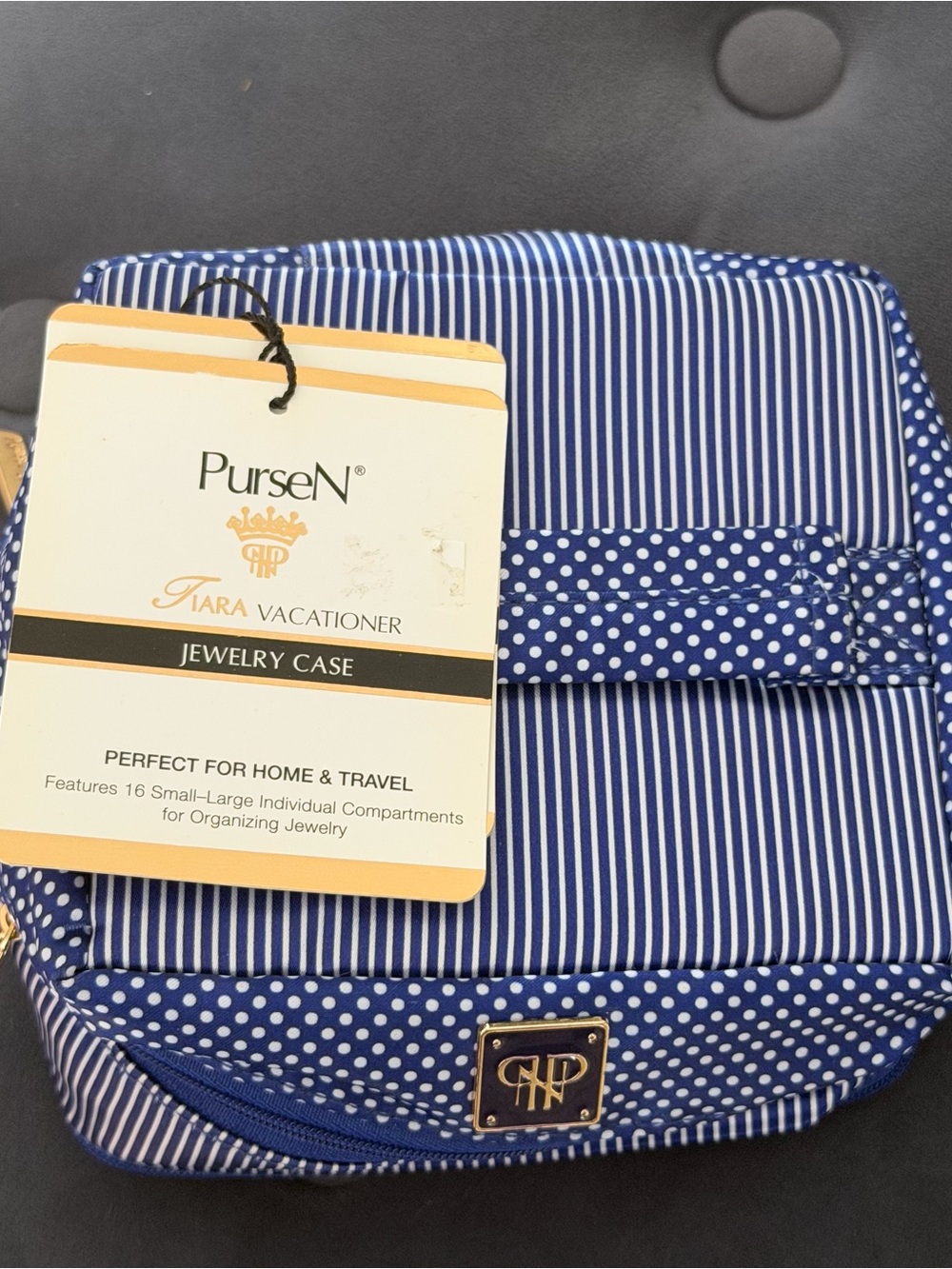 PurseN Tiara Vacationer Travel Jewelry Case Organizer - Blue Polka Dot NWT - Picture 2 of 8